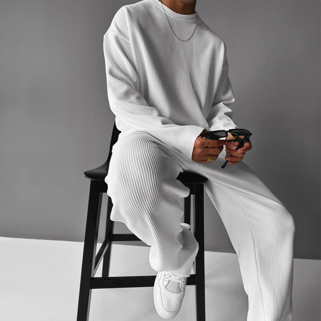 O Neck T-Shirt & Trouser Set - White