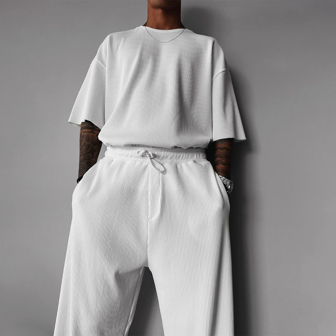 O Neck T-Shirt & Trouser Set - White