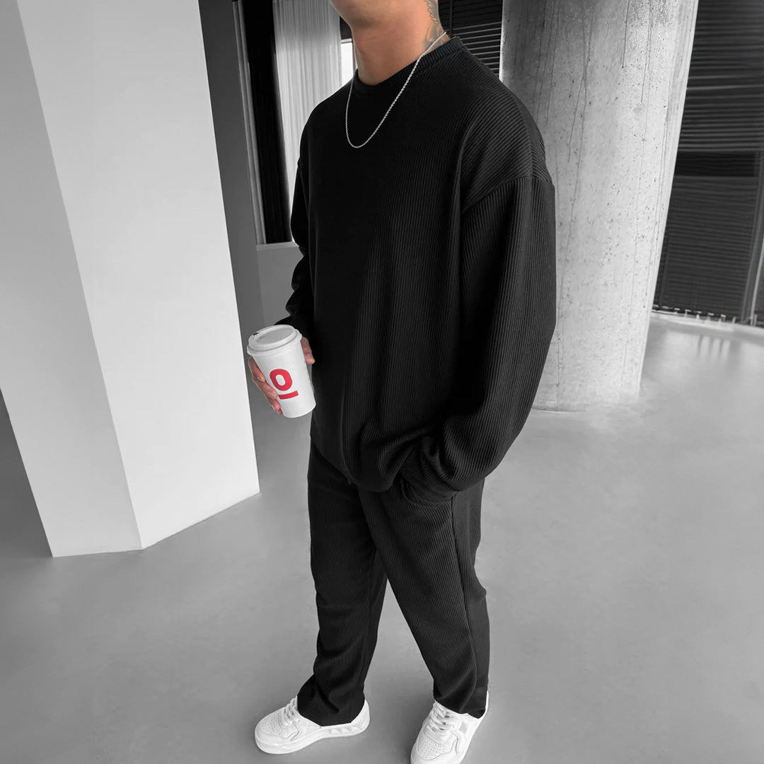 O Neck T-Shirt & Trouser Set - Black