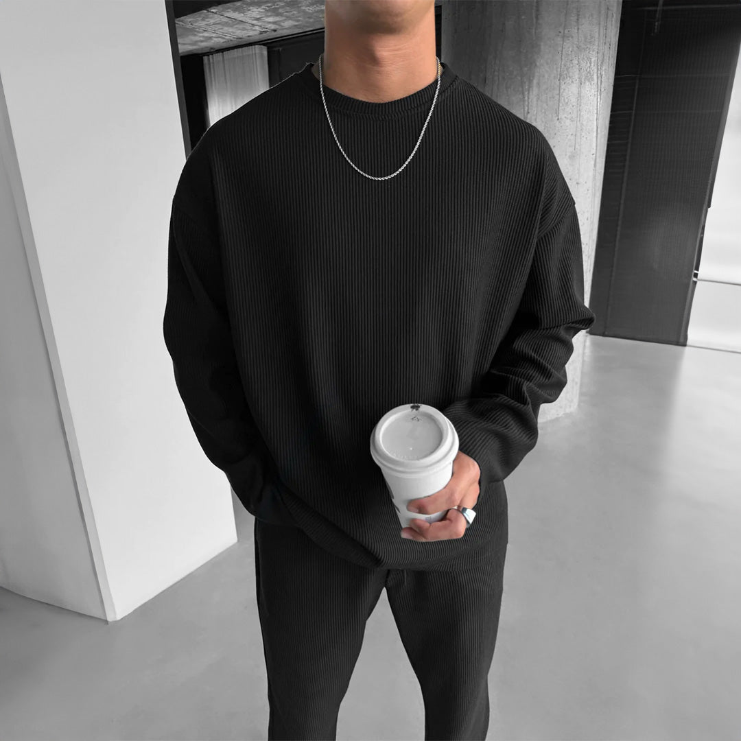 O Neck T-Shirt & Trouser Set - Black