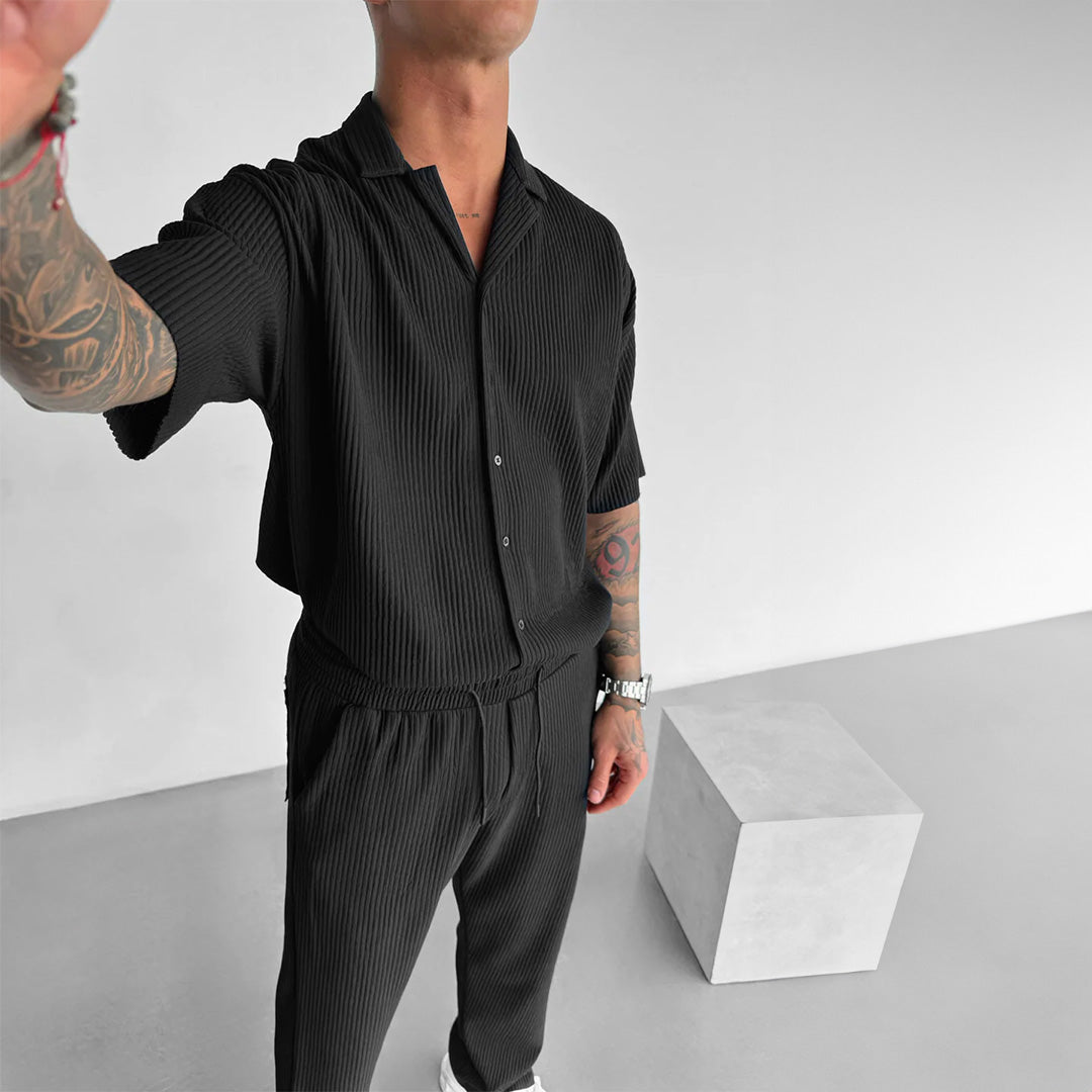 Collar Shirt & Trouser Set - Black