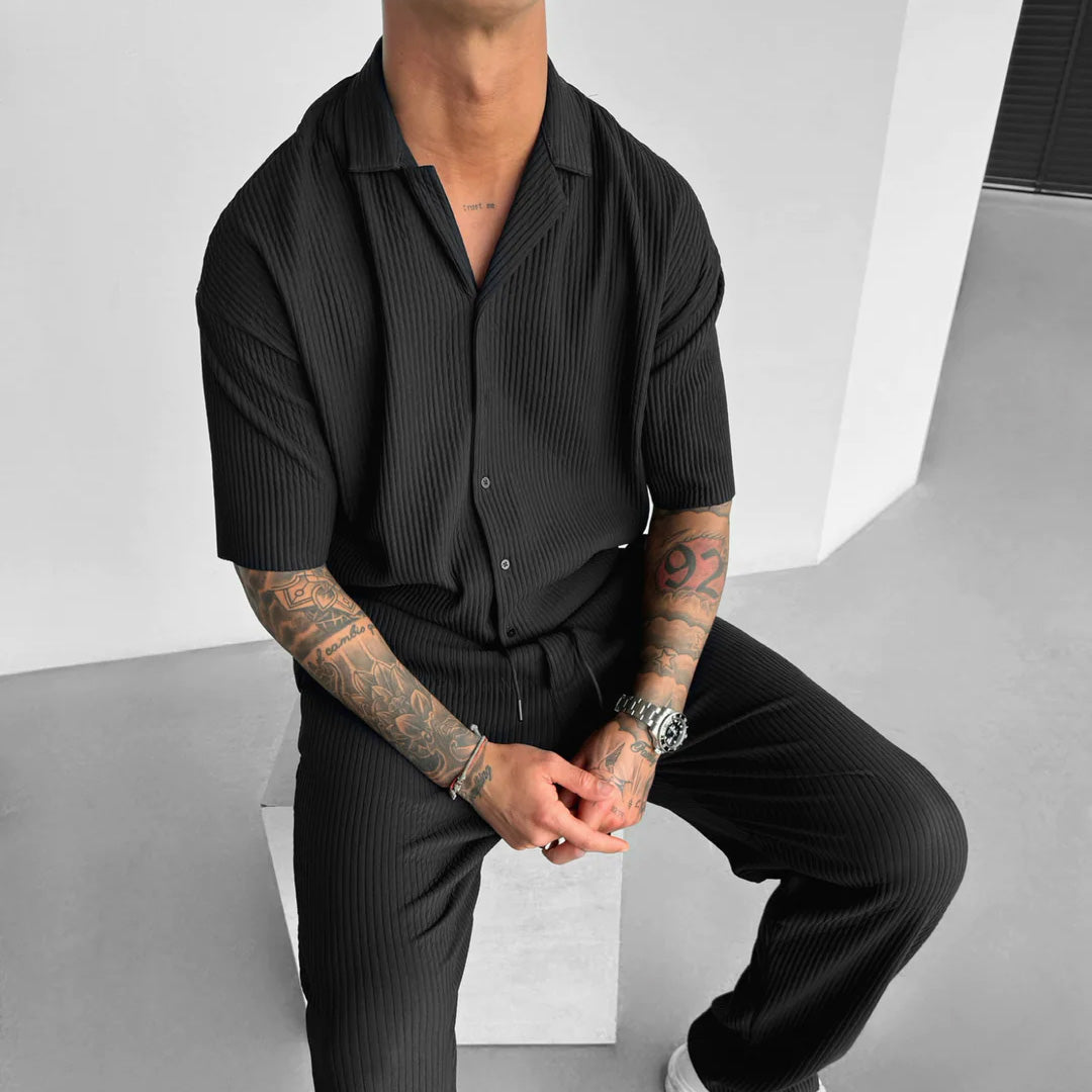 Collar Shirt & Trouser Set - Black