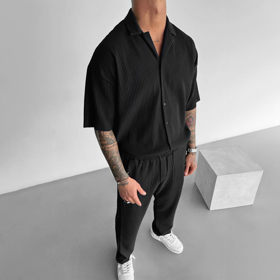 Collar Shirt & Trouser Set - Black