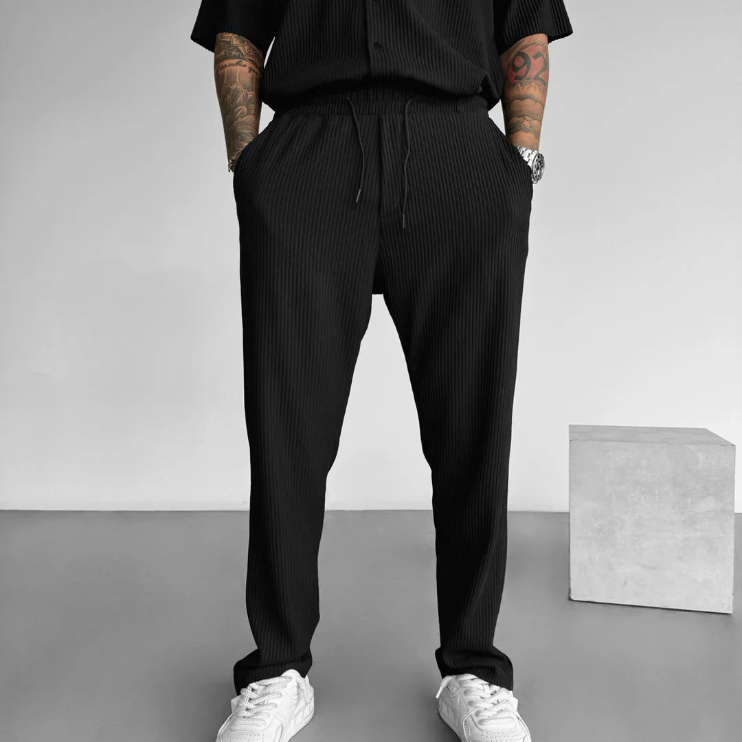 Collar Shirt & Trouser Set - Black