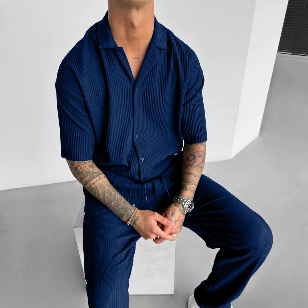 Collar Shirt & Trouser Set - Dark Blue