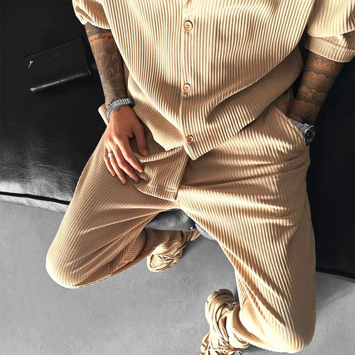 Collar Shirt & Trouser Set - Beige